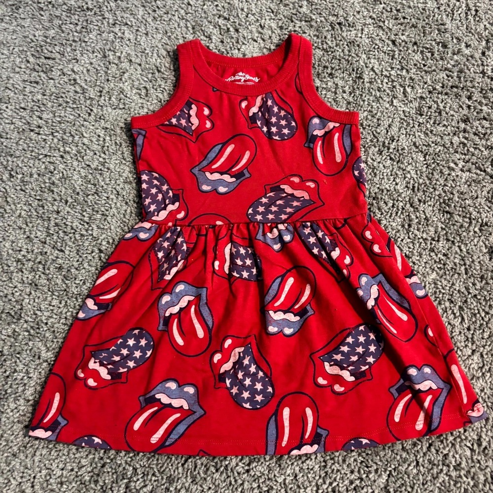Rolling Stones Toddler Girls Dress Red USA Tongue Logo Sleeveless Size 2T